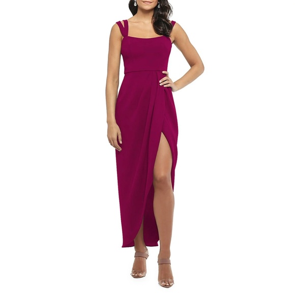 Xscape Midi Crepe Dress Wrap Style Magenta Purple Side Slit - Picture 1 of 1